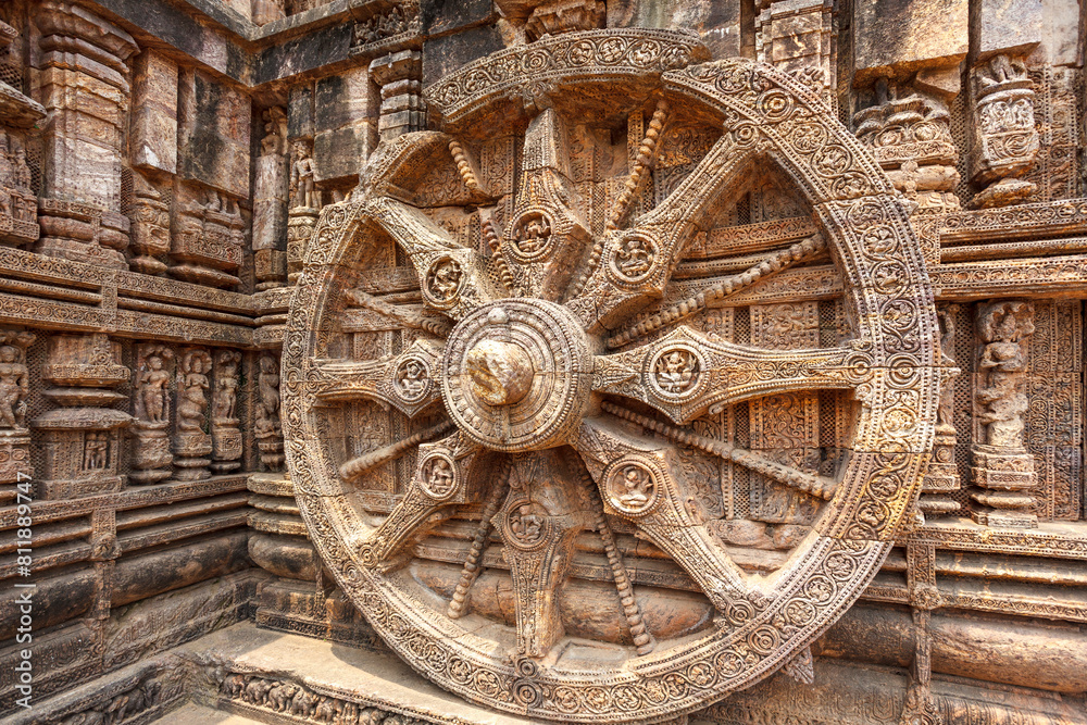 Big stone wheel of the Sun temple in Konark, Odisha, India, Asia Big stone wheel of the Sun temple in Konark, Odisha, India, Asia