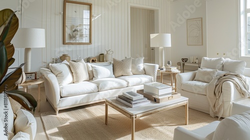 Contemporary White Living Room with Classic Touches, Ideal for Modern Home Design Publications