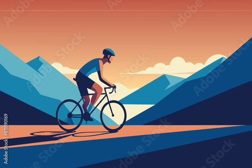 A cyclist pedals along a mountainous path as the sunset casts long shadows