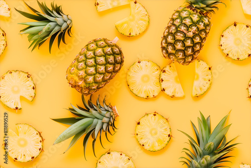 Tropical Pineapple Pattern on Sunny Background