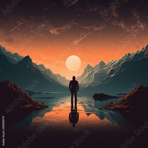 Wondrous image of spaceman travel through stargate with scifi landscape