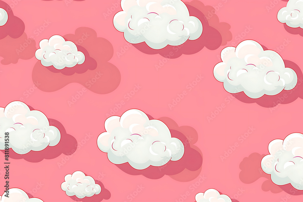 Dreamy Cartoon Clouds Floating on a Soft Pink Background Dreamy Cartoon Clouds Floating on a Soft Pink Background