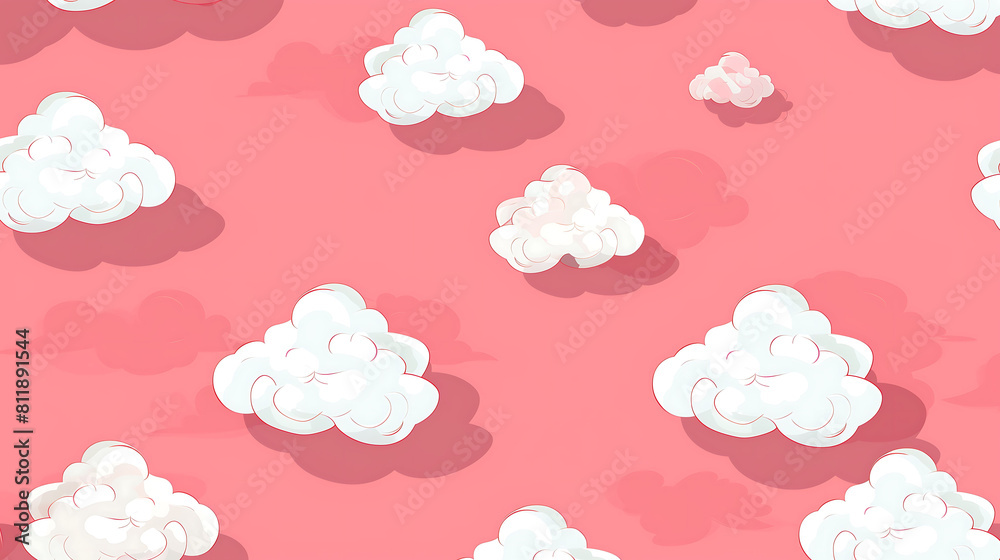 Dreamy Cartoon Clouds Floating on a Soft Pink Background Dreamy Cartoon Clouds Floating on a Soft Pink Background