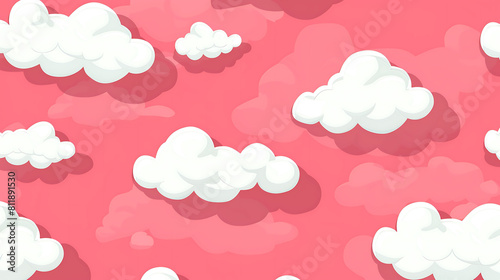 Dreamy Cartoon Clouds Floating on a Soft Pink Background