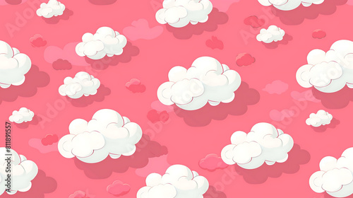 Dreamy Cartoon Clouds Floating on a Soft Pink Background