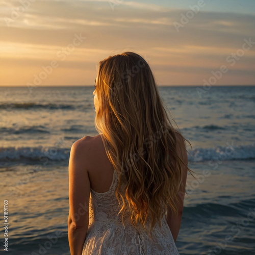 Woman at the beach at sunset