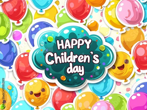 A vibrant and colorful background filled with balloons of various colors  with the words  Happy Children s Day . Childrens day celebration or festive events.