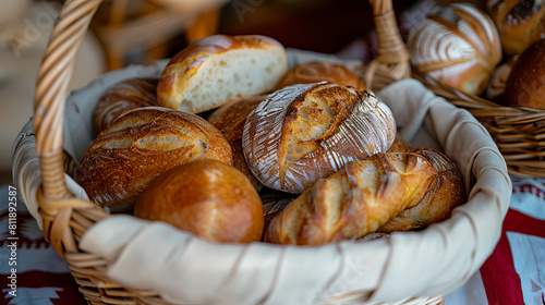 Bread in baskets on a table.