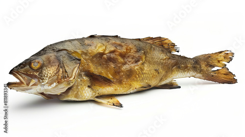 A dead fish on a white background.
