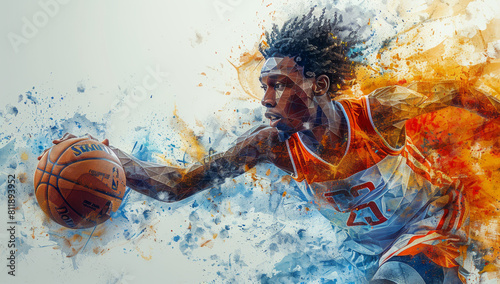 High-Intensity Basketball Game: Dynamic Low-Poly Illustration