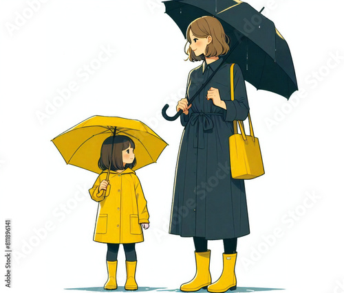 雨傘をさす母と娘