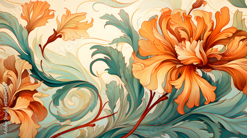 Art Nouveau flowers plants pattern painting