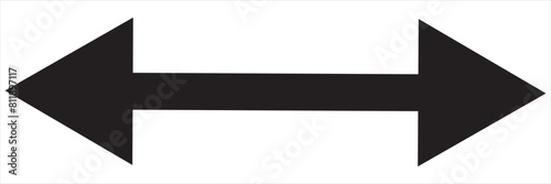  Double arrow sign. Long straight horizontal arrow with two sided pointers. Black width or east and west symbol isolated on white background. Vector illustration. EPS 10/AI