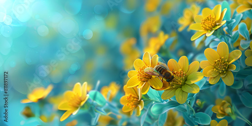 Flowers of the yellow colour with the honey bee in the sunlight 