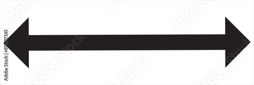  Double arrow sign. Long straight horizontal arrow with two sided pointers. Black width or east and west symbol isolated on white background. Vector illustration. EPS 10/AI