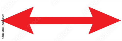  Double arrow sign. Long straight horizontal arrow with two sided pointers. Black width or east and west symbol isolated on white background. Vector illustration. EPS 10/AI