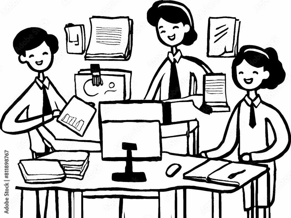 illustration of people working in office