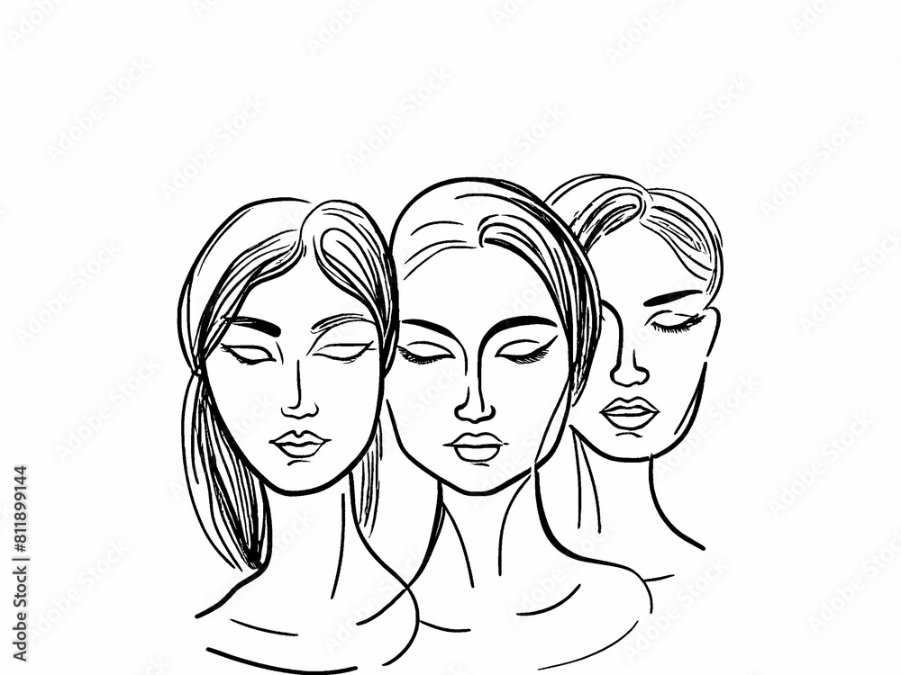 illustration of women face line art on white background illustration of women face line art on white background