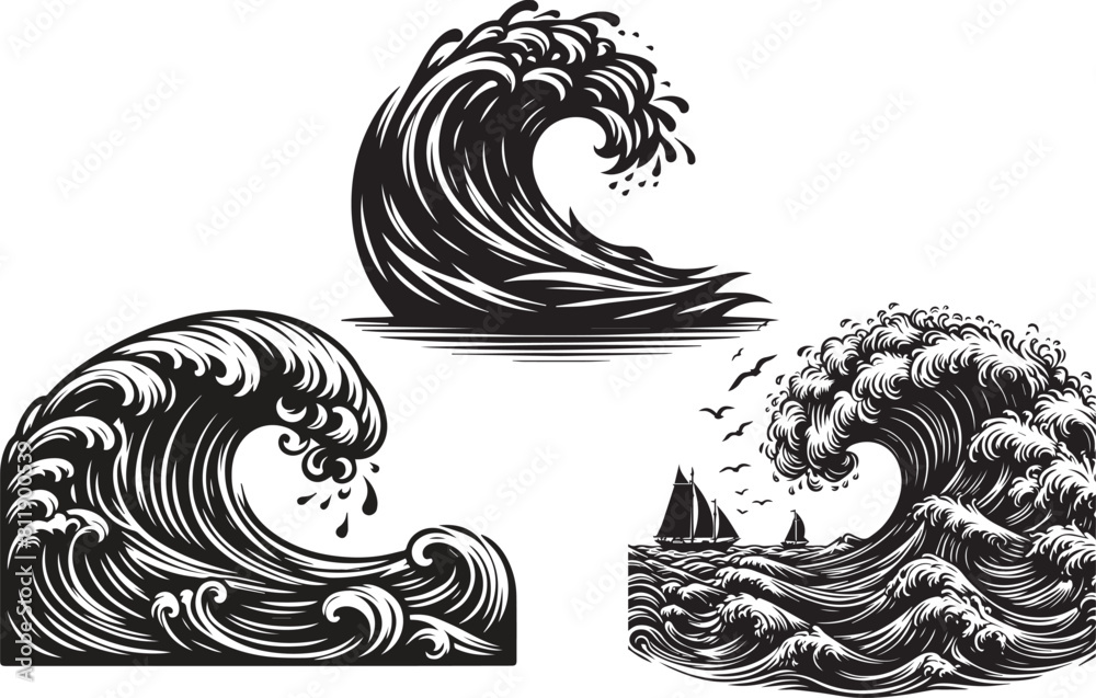 Fototapeta premium silhouette of beach wave vector illustration