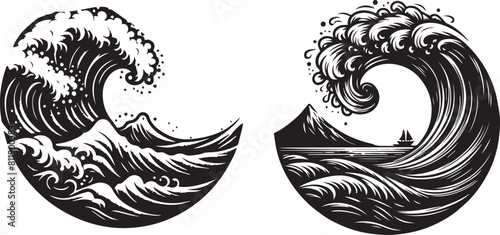 Foto silhouette of beach wave vector illustration