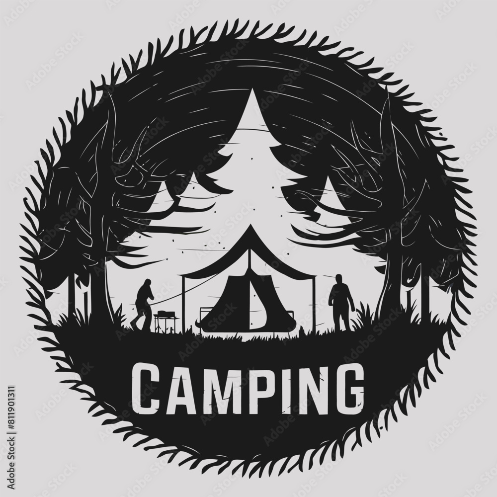 Simple Camping Hiking Cool transparent silhouette vector Illustration 