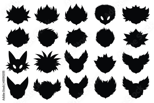 Set of anime emotion effect. Hand drawn texture and fur lines. Line movement vector element