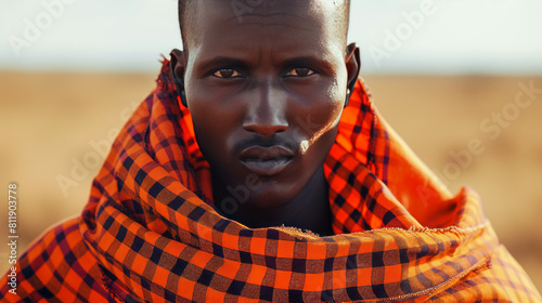 Male Masai Warrior looking at Camera photo