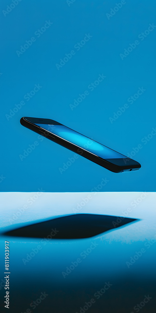 Smartphone holográfico flutuante com interface azul brilhante