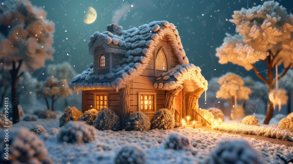 Obraz premium Tiny knitted toy House in winter Wonderland