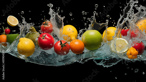Dynamic Splash of Citrus Fruits in Water on Black Background