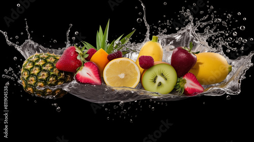 Vivid Display of Fruits in Mid-Air Water Splash