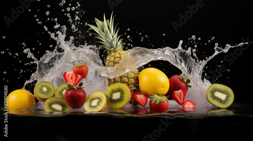 Vivid Fruit Display with Water Splash - High Quality Stock Photo