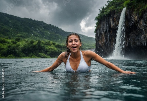 woman on vacation at a waterfall
