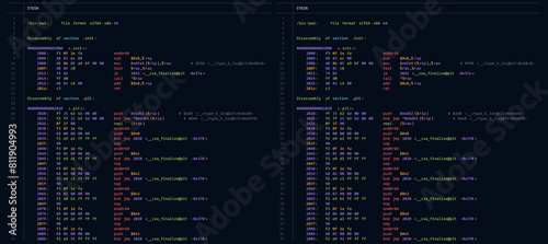 Hacking, Cryptography, Malware, Reverse Engineering, Data Analysis Backdrop. Assembly Code Programming Language. Machine Code Program Hexadecimal Code. Computer Memory. Vector Illustration. 