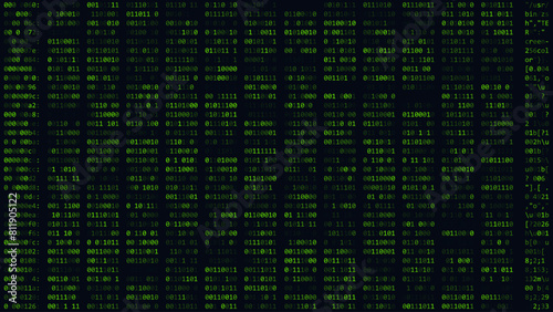 Abstract Green Cyber Matrix Technology Background. Binary Computer Code. Programming Coding Hacker Concept. Linux Terminal CLI Screen. Vector Illustration.