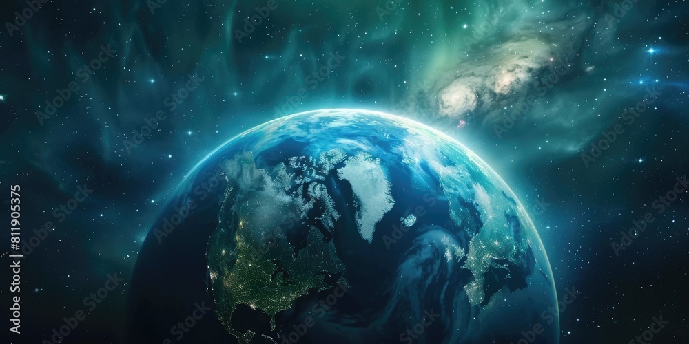 image of magnetic storm on earth, after solar flare, northern lights over the earth image of magnetic storm on earth, after solar flare, northern lights over the earth