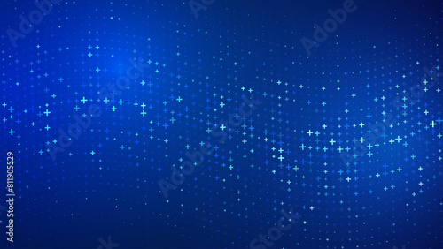 Blue Mathematical Plus Symbols Pattern. Math Design Elements Background. Medical Tech Background. Vector Illustration.