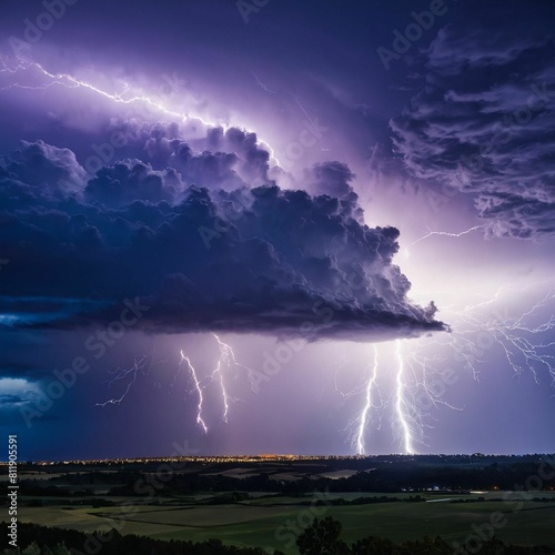 Natural phenomenon lightning, thunderstorm against the dark sky