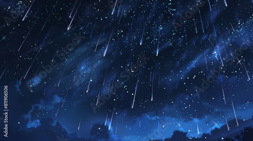 Starry sky with meteors over serene landscape photo