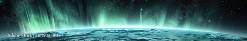 image of magnetic storm on earth, after solar flare, northern lights over the earth