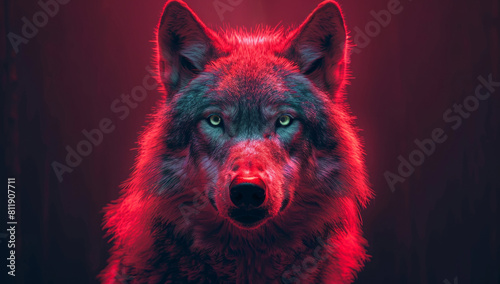 Detailed Geometric Wolf Head with Pink Eyes photo