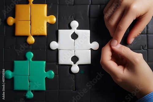 gros plan sur des mains qui tiennent des pièces de puzzle, stratégie photo