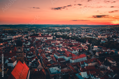 Amberg Sonnenuntergang Panorama über den Dächern der Altstadt in der Oberpfalz, Mariahilfberg und Altstadt bei atemberaubender Stimmung, 2024 photo