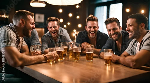 Gruppe von Männern feiert Junggesellenabschied photo