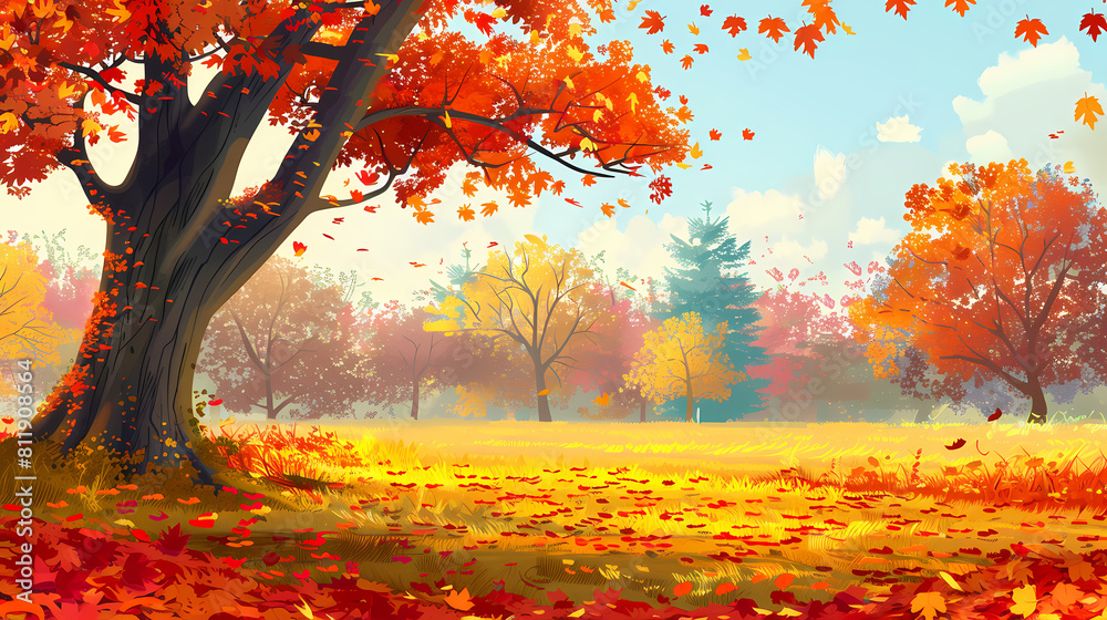 Autumn landscape in the park. Beautiful autumn landscape with colorful tree