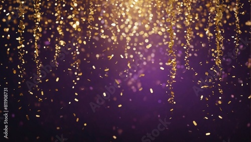 Opulent Elegance  Abstract Gold and Purple Glitter Confetti Bokeh