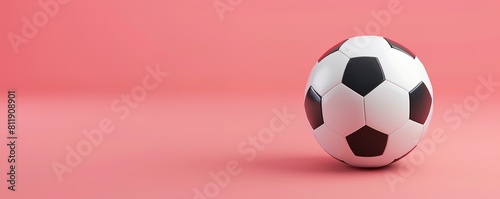 Classic black and white soccer ball on a pink background.