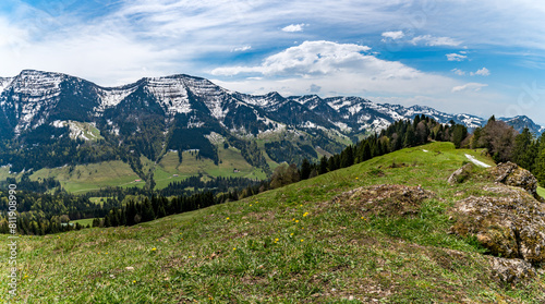 Beautiful panoramic circular hiking trail to the Denneberg at the Nagelfluhkette near Oberstaufen Steibis photo