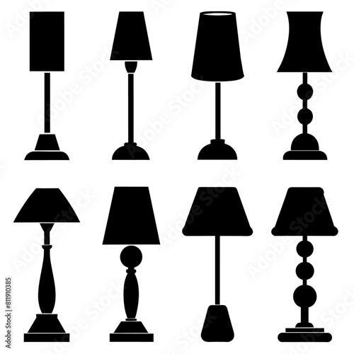 table lamp vector silhouette, varies style black color silhouette, white background