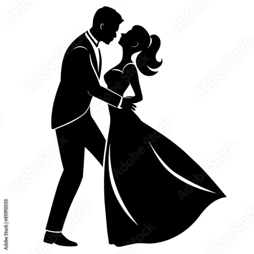 vector silhouette of a groom kissing the bride's forehead in a romantic dance position moment